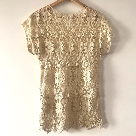 Crochet Lace Tunic Top with Cap Sleeves Off-White Solitaire Size Small - Picture 2 of 7
